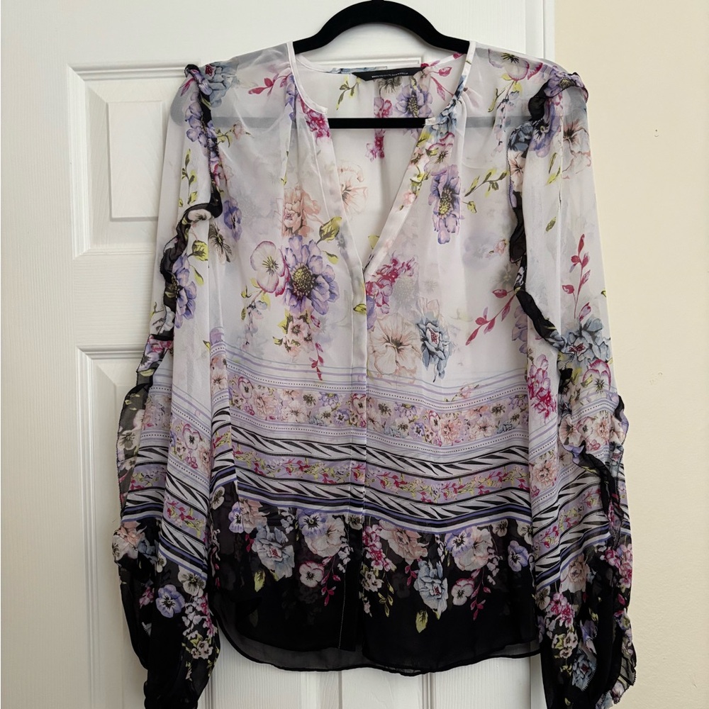 White House Black Market Floral Sheer Blouse